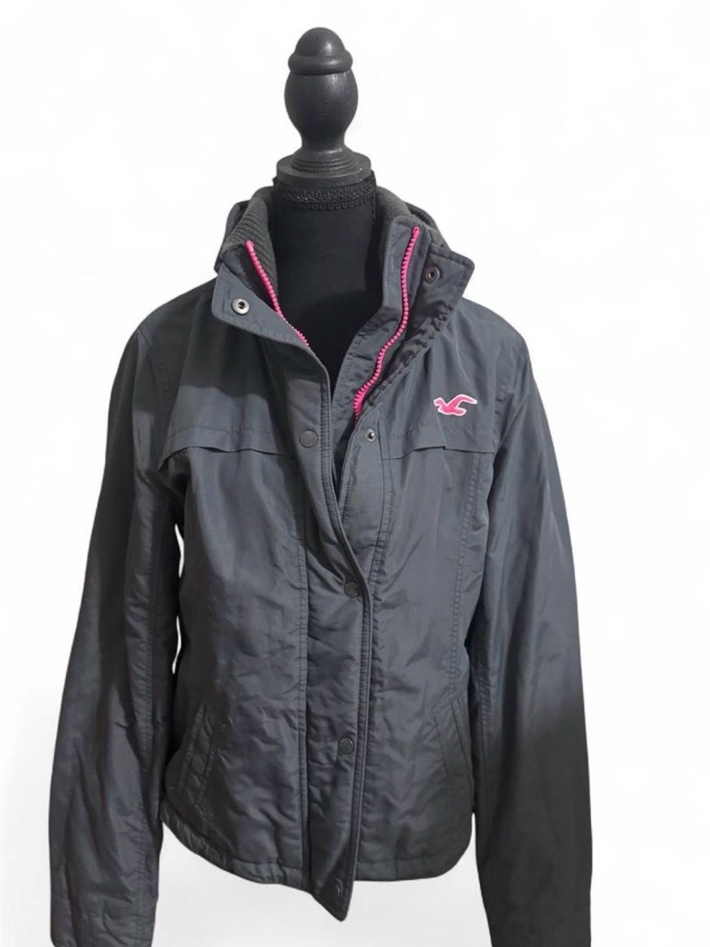 Hollister Charcoal Utility Jacket with Pink Trim
